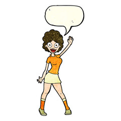 cartoon woman dancing with speech bubble