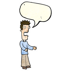 cartoon man freaking out with speech bubble