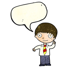 cartoon school boy with idea with speech bubble