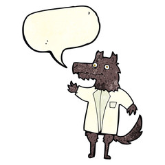 cartoon wolf businessman with speech bubble