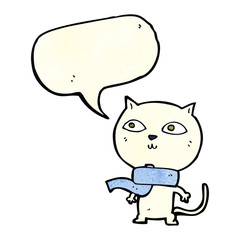 cartoon funny cat wearing scarf with speech bubble