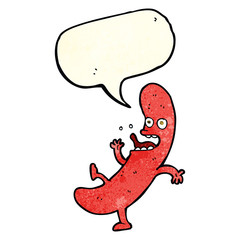 cartoon sausage with speech bubble