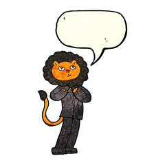 cartoon lion businessman with speech bubble