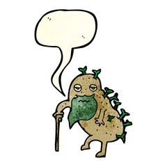 cartoon old potato with speech bubble