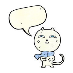 cartoon funny cat wearing scarf with speech bubble