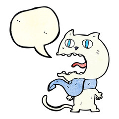 cartoon frightened cat with speech bubble