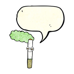 cartoon happy cigarette with speech bubble