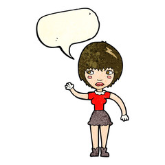 cartoon waving woman with speech bubble