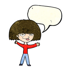 cartoon smug woman with speech bubble