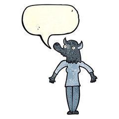 cartoon werewolf woman with speech bubble