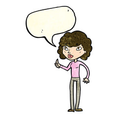 cartoon woman giving thumbs up symbol with speech bubble