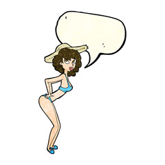 cartoon pin-up beach girl with speech bubble