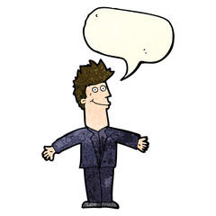 cartoon happy man with speech bubble