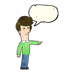 cartoon man blaming with speech bubble