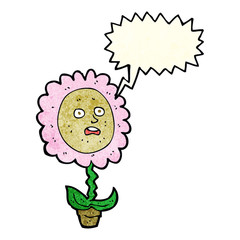 cartoon flower with face with speech bubble