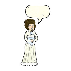 cartoon shocked victorian woman with speech bubble