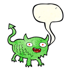 cartoon little demon with speech bubble