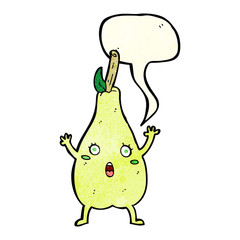 cartoon frightened pear with speech bubble