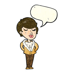 cartoon cool relaxed woman with speech bubble