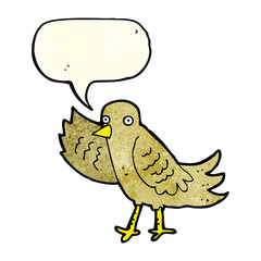 cartoon waving bird with speech bubble