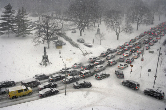 traffic jam  in a blizzard