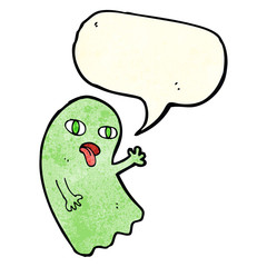 funny cartoon ghost with speech bubble