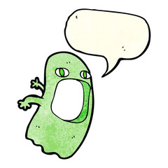 funny cartoon ghost with speech bubble
