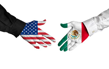 American and Mexican leaders shaking hands on a deal agreement