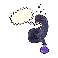 cartoon halloween ghost in bottle with speech bubble