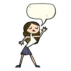 cartoon woman dancing with speech bubble