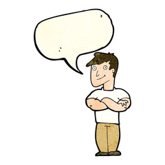 cartoon muscular man with speech bubble