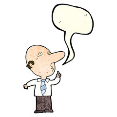 cartoon bald man asking question with speech bubble