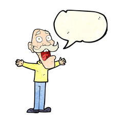 cartoon stressed old man with speech bubble