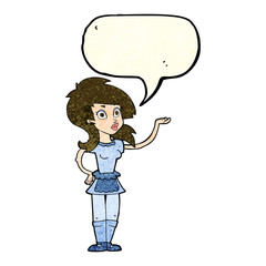 cartoon pretty waitress with speech bubble