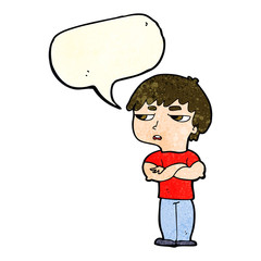 cartoon annoyed boy with speech bubble