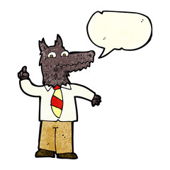 cartoon business wolf with idea with speech bubble