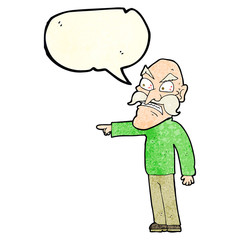 cartoon furious old man with speech bubble