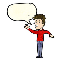 cartoon happy boy waving with speech bubble
