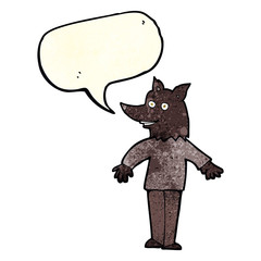 cartoon happy werewolf with speech bubble