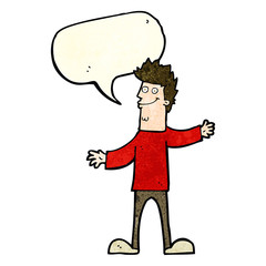 cartoon happy man with speech bubble