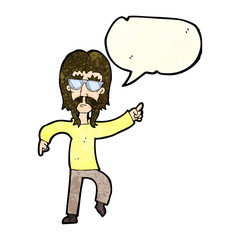 Obraz na płótnie Canvas cartoon hippie man wearing glasses with speech bubble