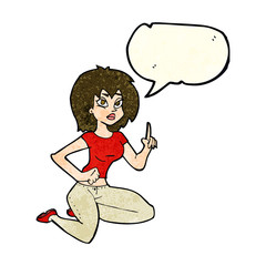 cartoon sitting woman with idea with speech bubble