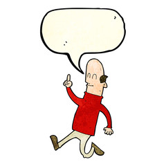 cartoon bald man with idea with speech bubble