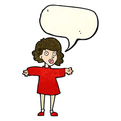 cartoon nervous woman with speech bubble