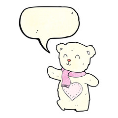 cartoon white teddy bear with love heart with speech bubble