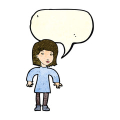 cartoon cautious woman with speech bubble