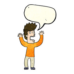 cartoon terrified man with speech bubble