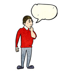 cartoon curious man with speech bubble