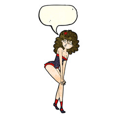 cartoon woman in lingerie with speech bubble