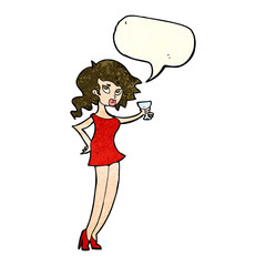 cartoon woman at party with speech bubble